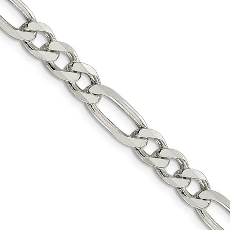 6.5mm Rhodium Plated Sterling Silver Figaro Chain Necklace, 22 Inch